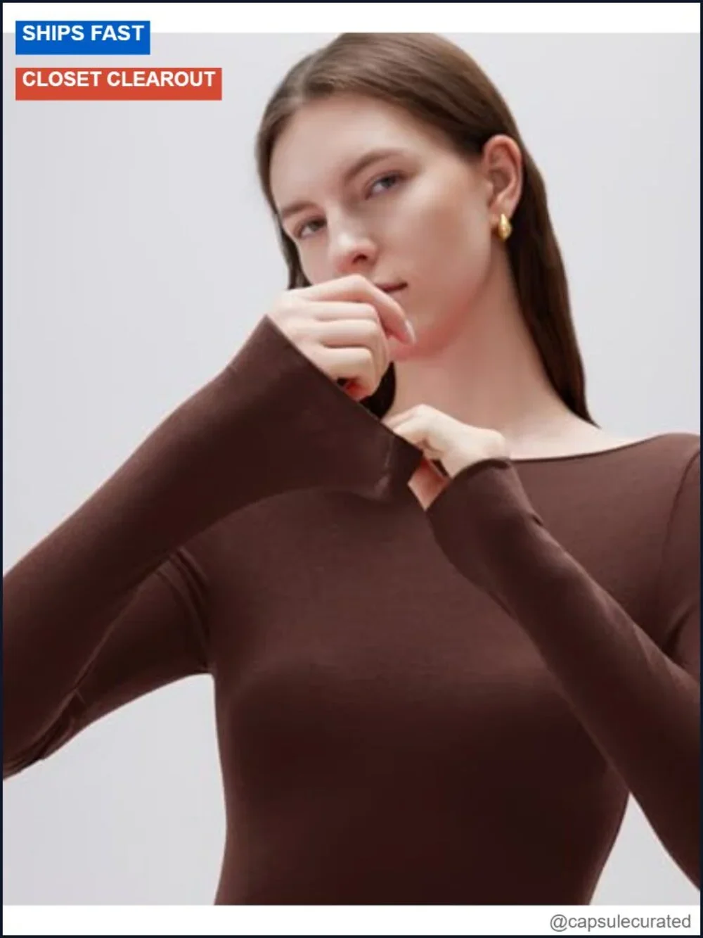 Cloud Cashmere Boat Neck Long Sleeve Fitted Knit T-Shirt
